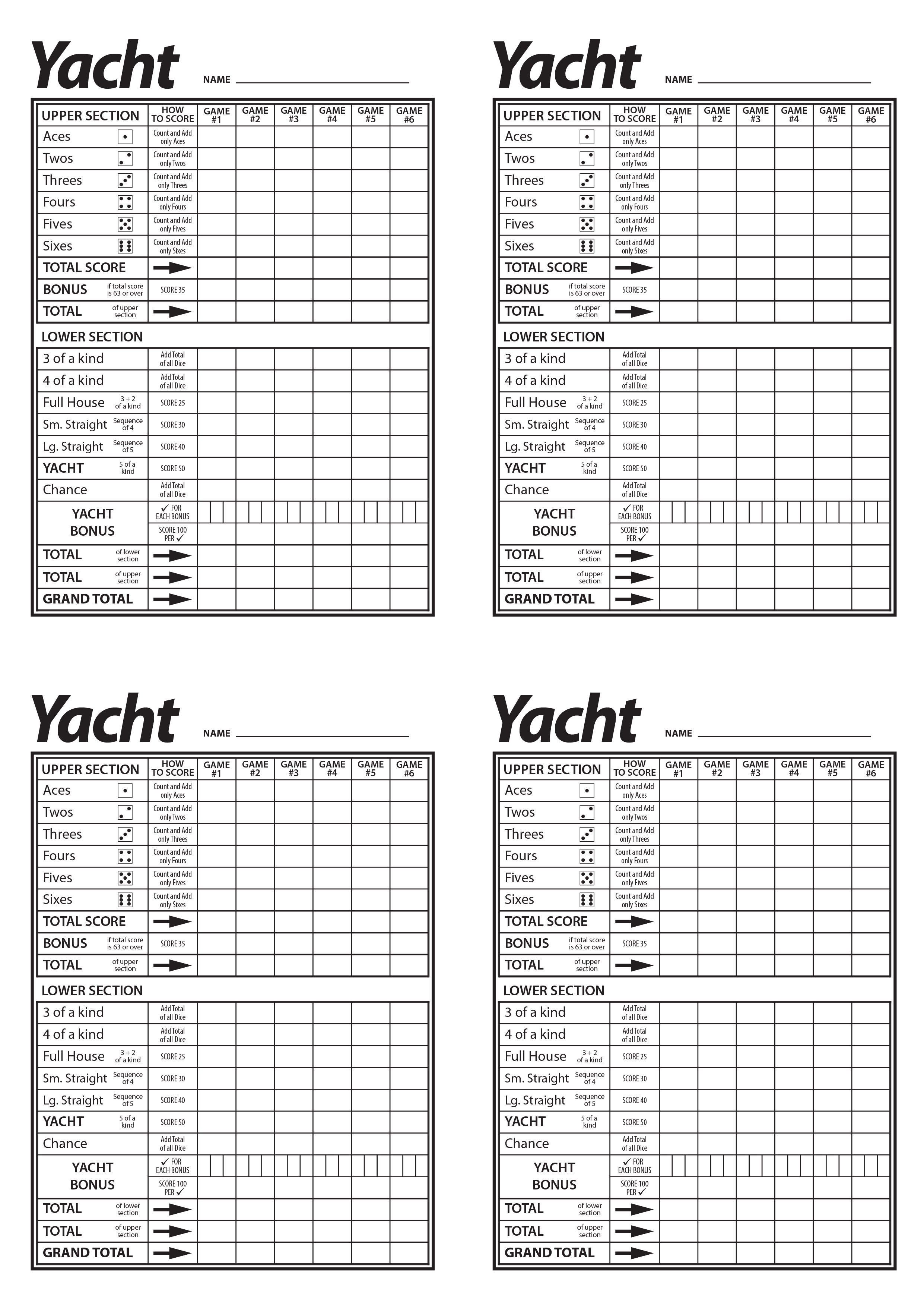yacht dice game rules